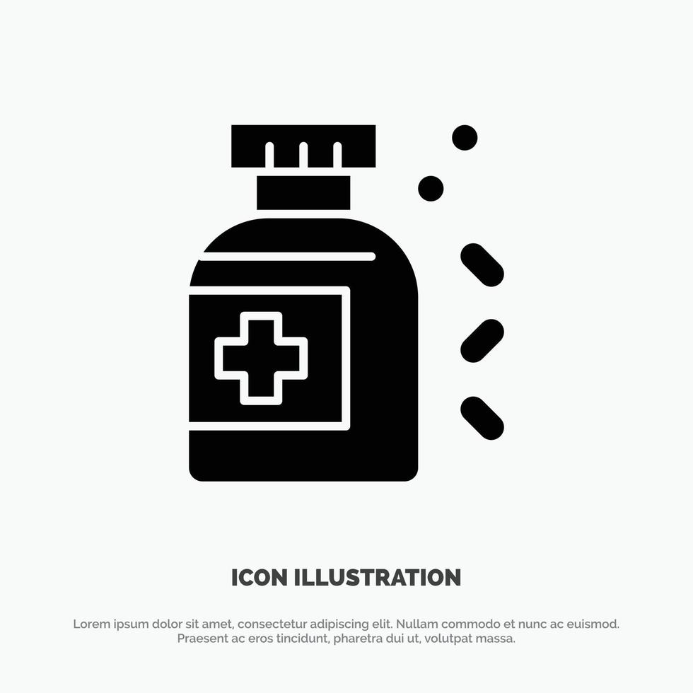 Bottle Medicine Tablet Solid Black Glyph Icon vector