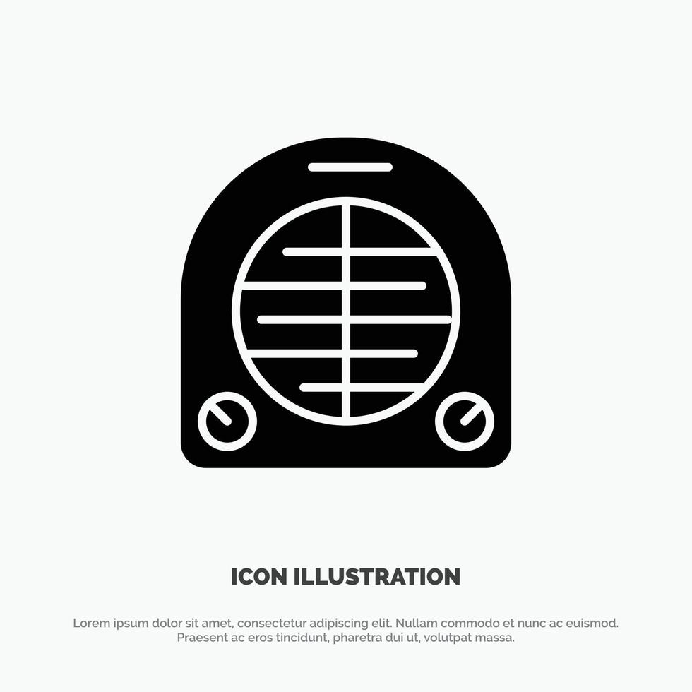 Fan Heater Heating Home Solid Black Glyph Icon vector