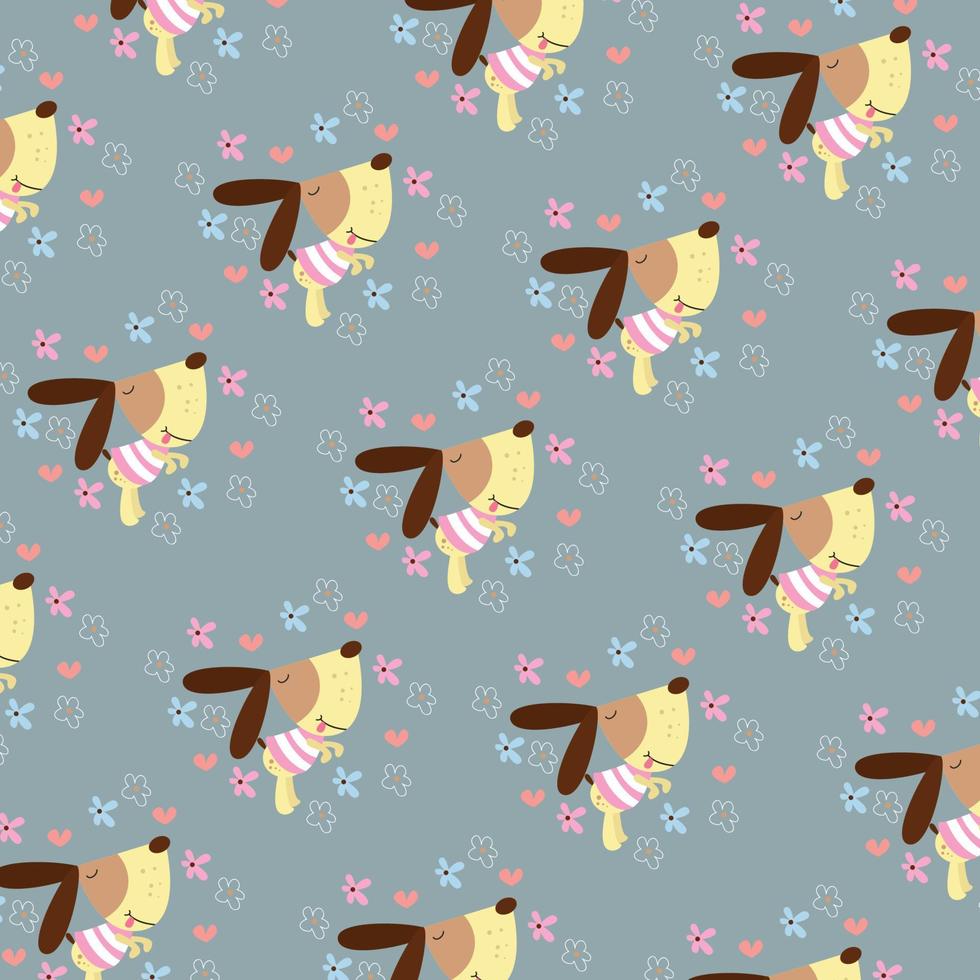 Cute dog delicate pattern with flowers. Vector graphics
