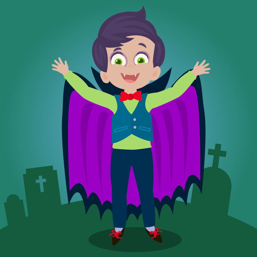 child disguised as a vampire for halloween party vector