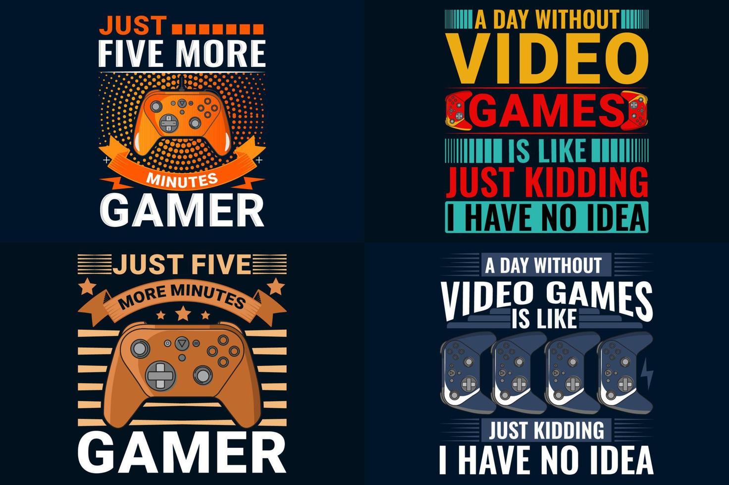 Gaming T-shirt Design Bundle, Print Ready T-shirt Design Set For Gamer vector