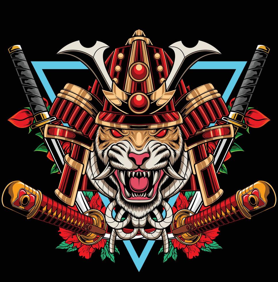 ilustración vectorial de samurai tigre japonés vector