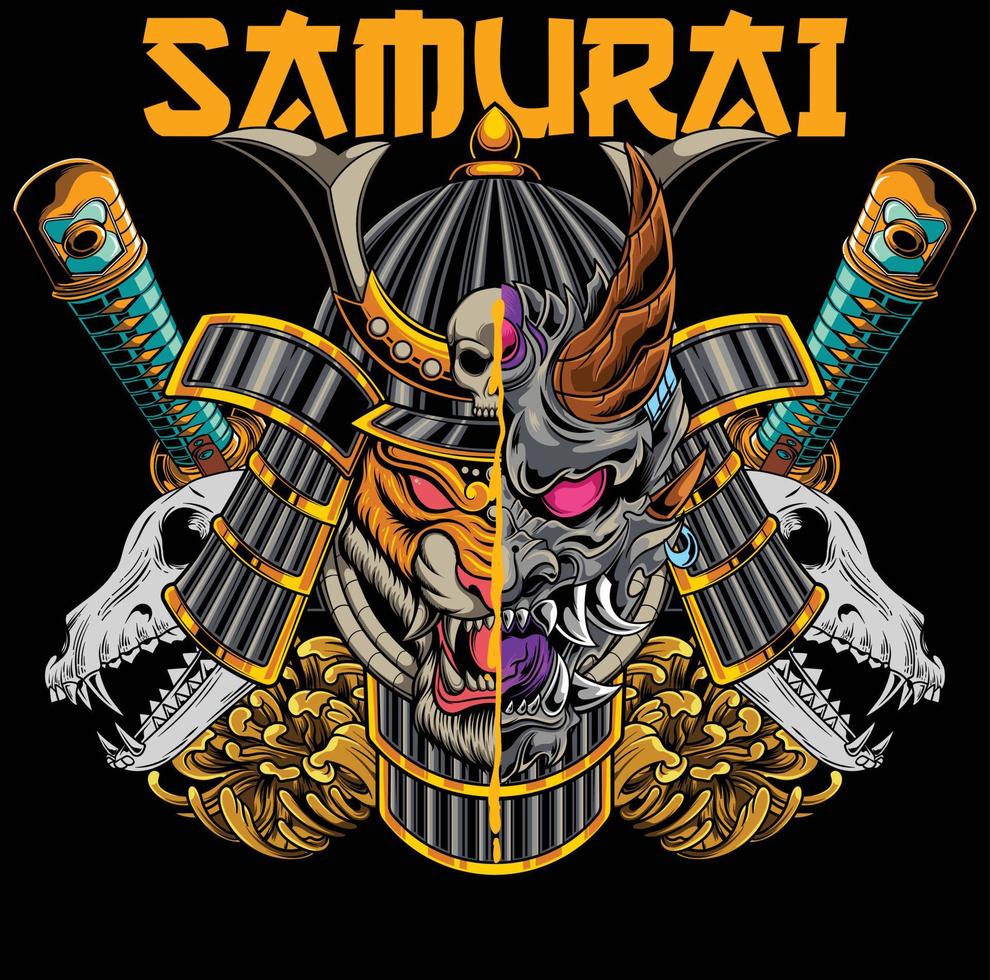 Vector illustration of japanese tiger samurai