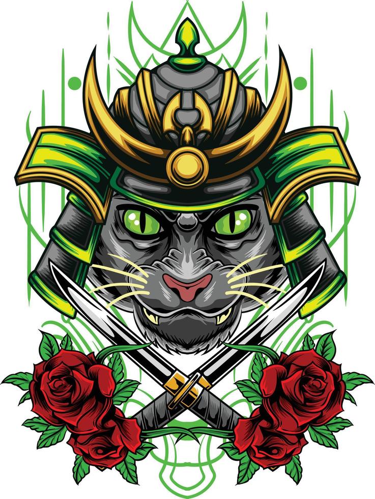 Vector illustration of cat samurai