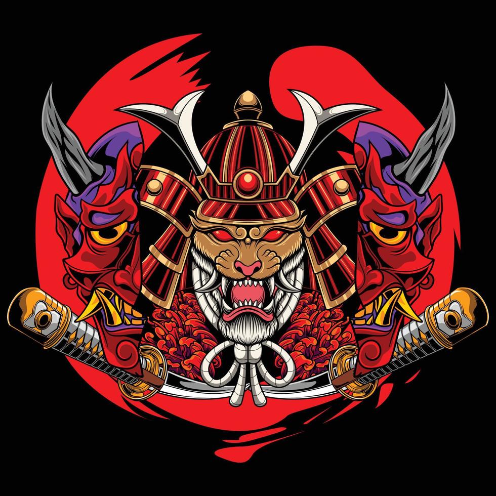 ilustración vectorial de samurai tigre japonés vector