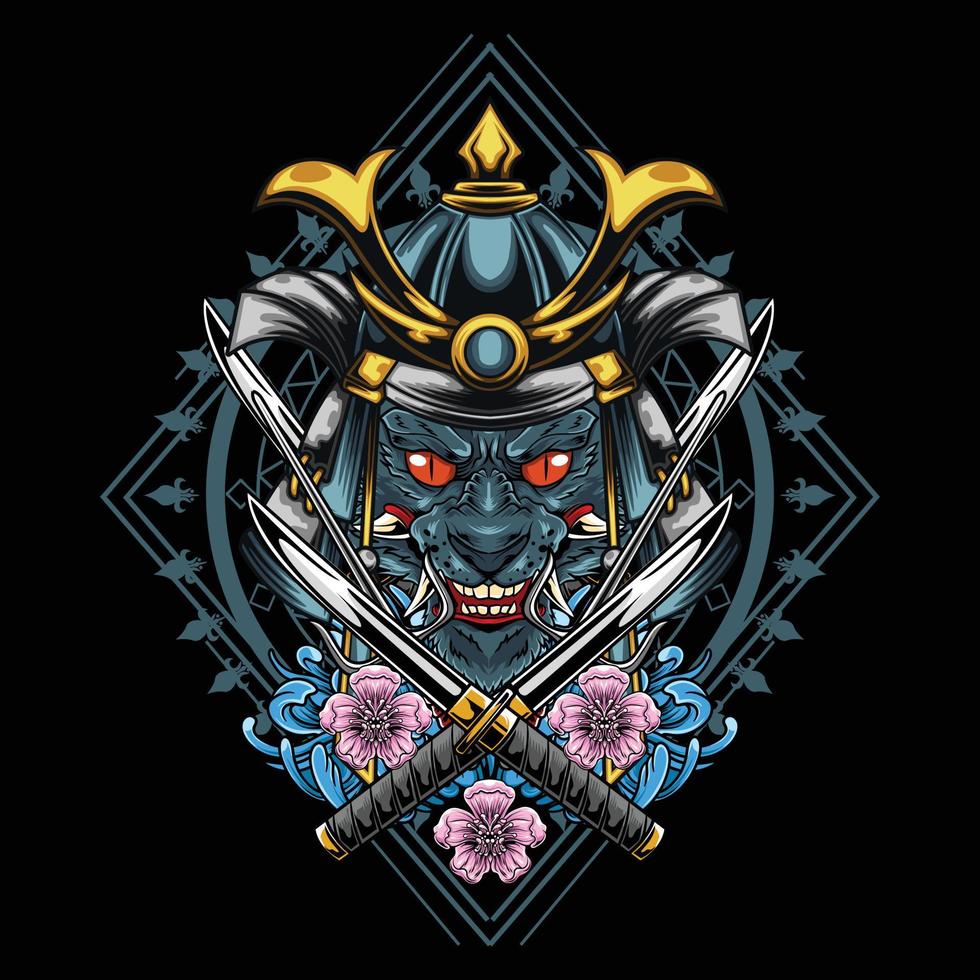 Vector illustration of cat samurai