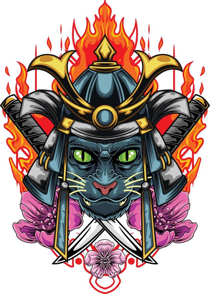 ilustración vectorial de gato samurai vector