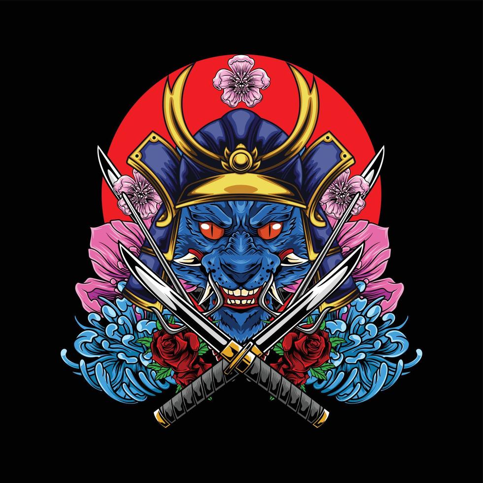 Vector illustration of cat samurai