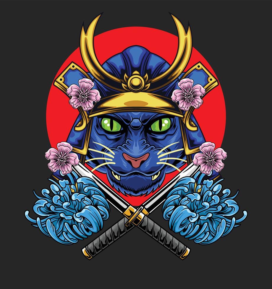 ilustración vectorial de gato samurai vector