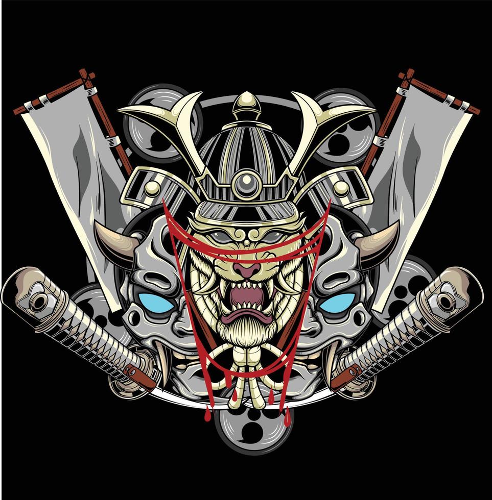 Vector illustration of japanese tiger samurai