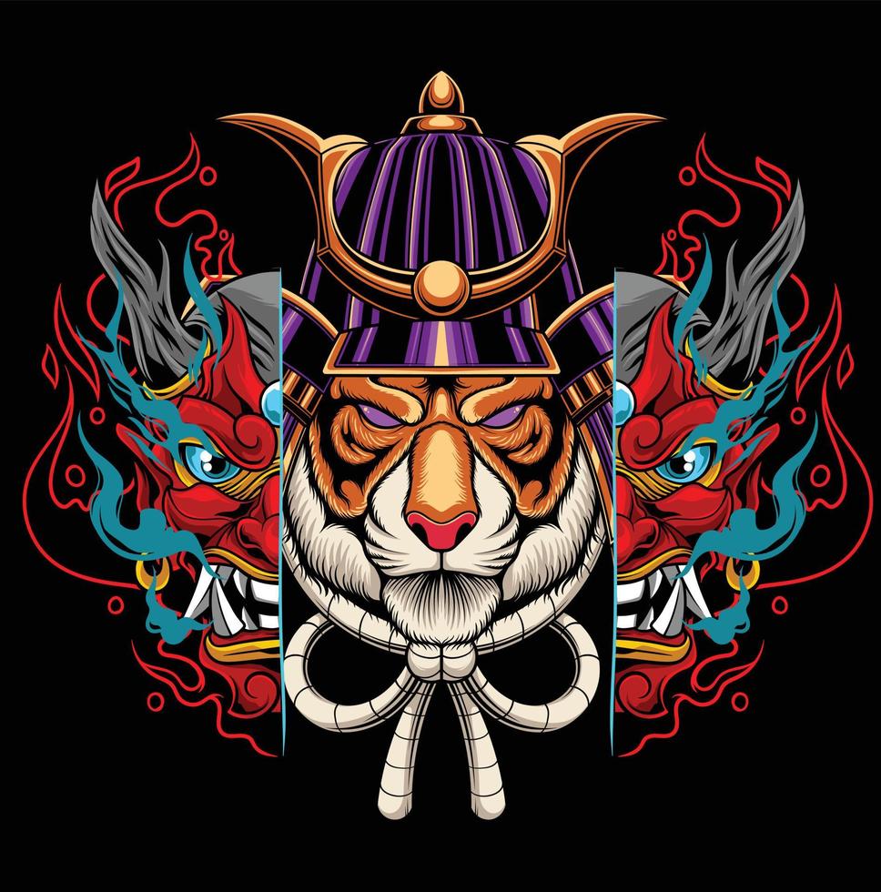 ilustración vectorial de tigre samurai vector