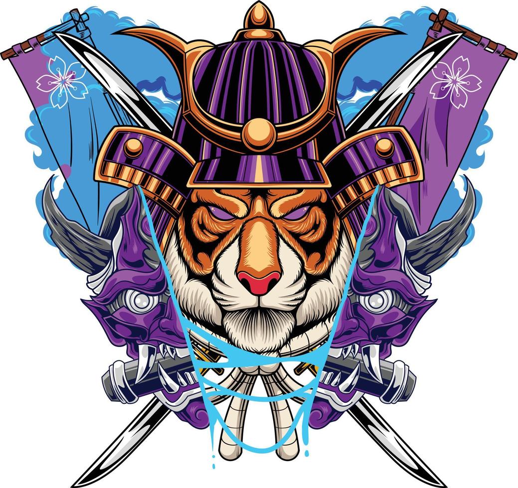 ilustración vectorial de tigre samurai vector