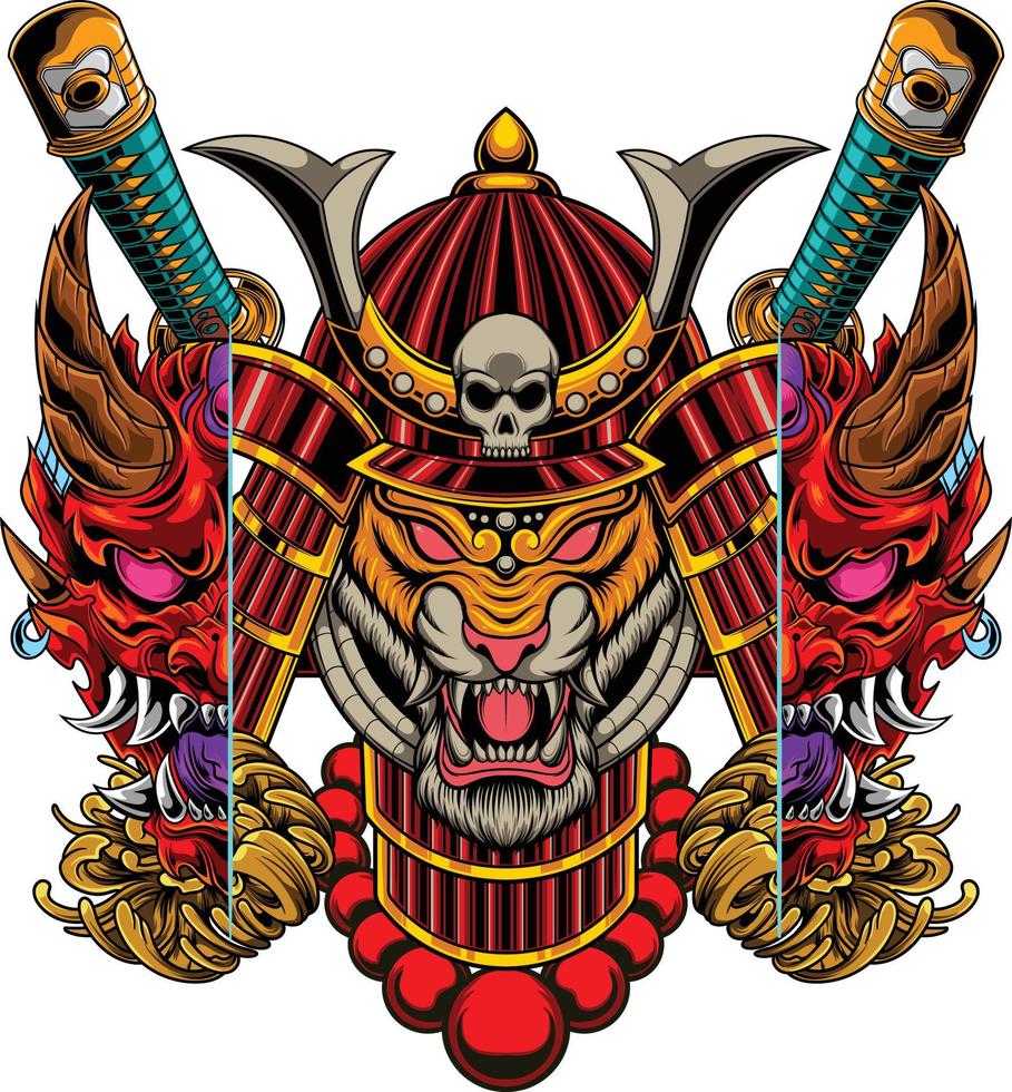 Vector illustration of japanese tiger samurai