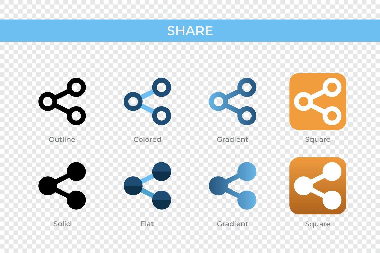 share icon in different style. share vector icons designed in outline, solid, colored, gradient, and flat style. Symbol, logo illustration. Vector illustration