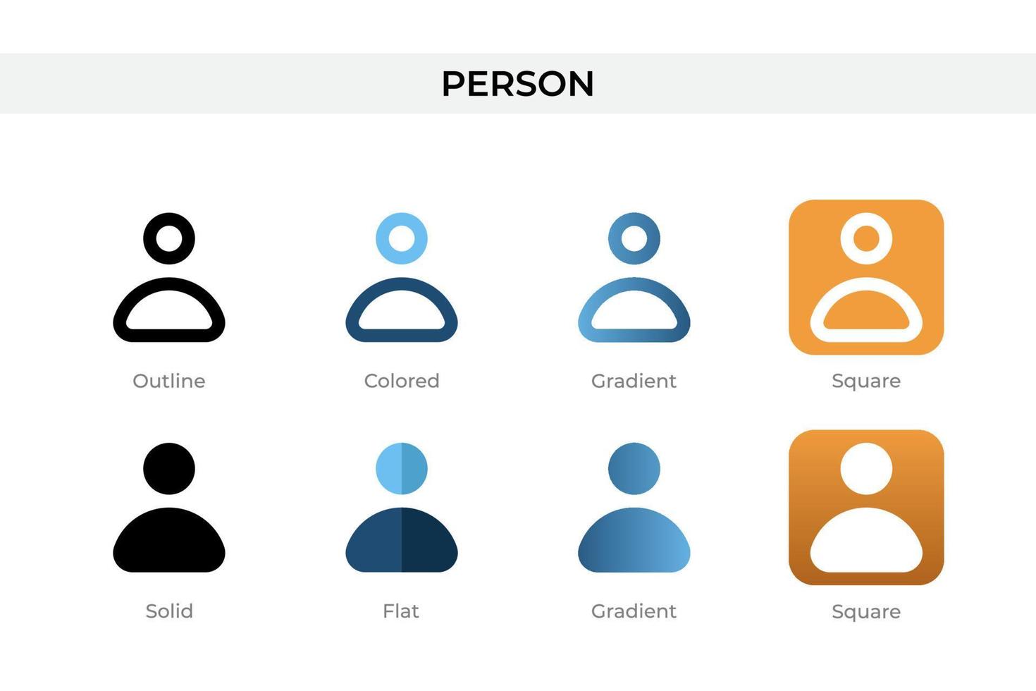 person icon in different style. person vector icons designed in outline, solid, colored, gradient, and flat style. Symbol, logo illustration. Vector illustration