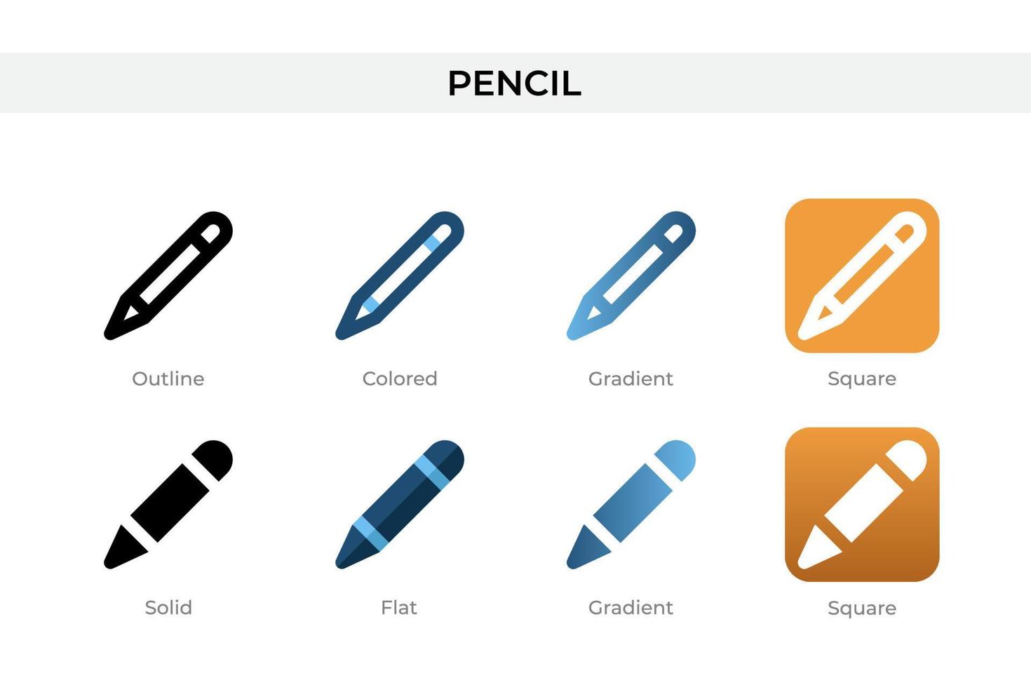 pencil icon in different style. pencil vector icons designed in outline, solid, colored, gradient, and flat style. Symbol, logo illustration. Vector illustration