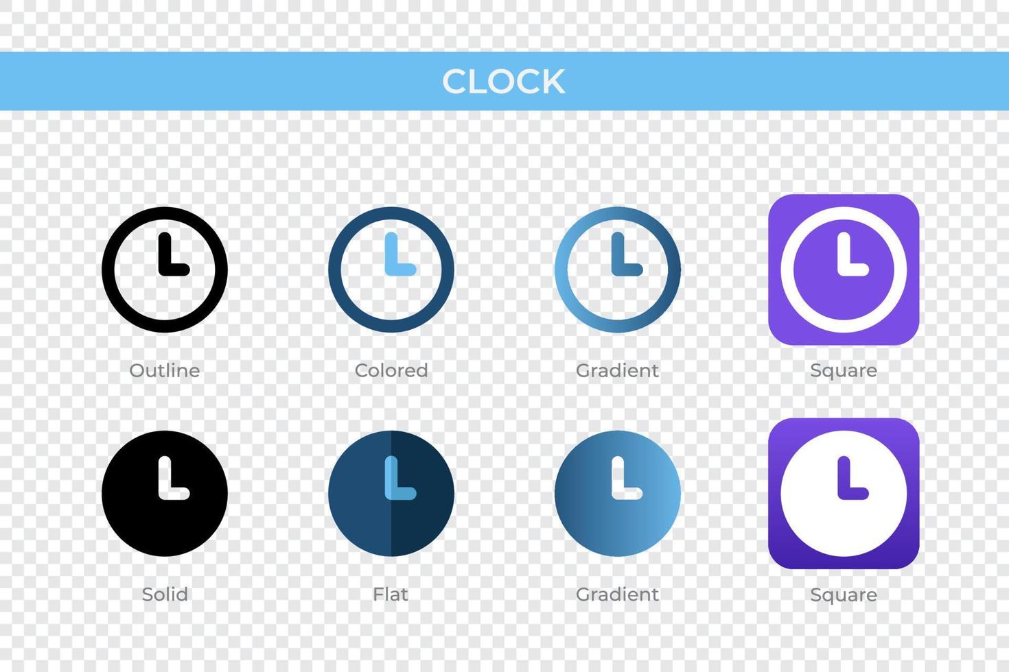 icono de reloj en un estilo diferente. iconos vectoriales de reloj diseñados en contorno, sólido, coloreado, degradado y estilo plano. símbolo, ilustración de logotipo. ilustración vectorial vector