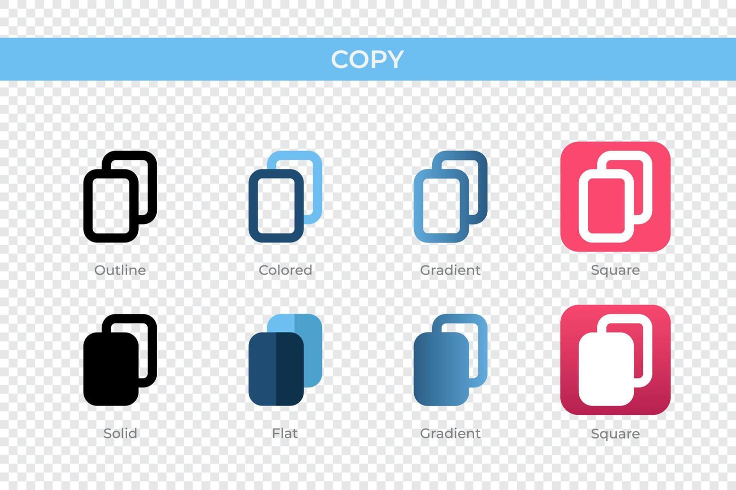 copy icon in different style. copy vector icons designed in outline, solid, colored, gradient, and flat style. Symbol, logo illustration. Vector illustration