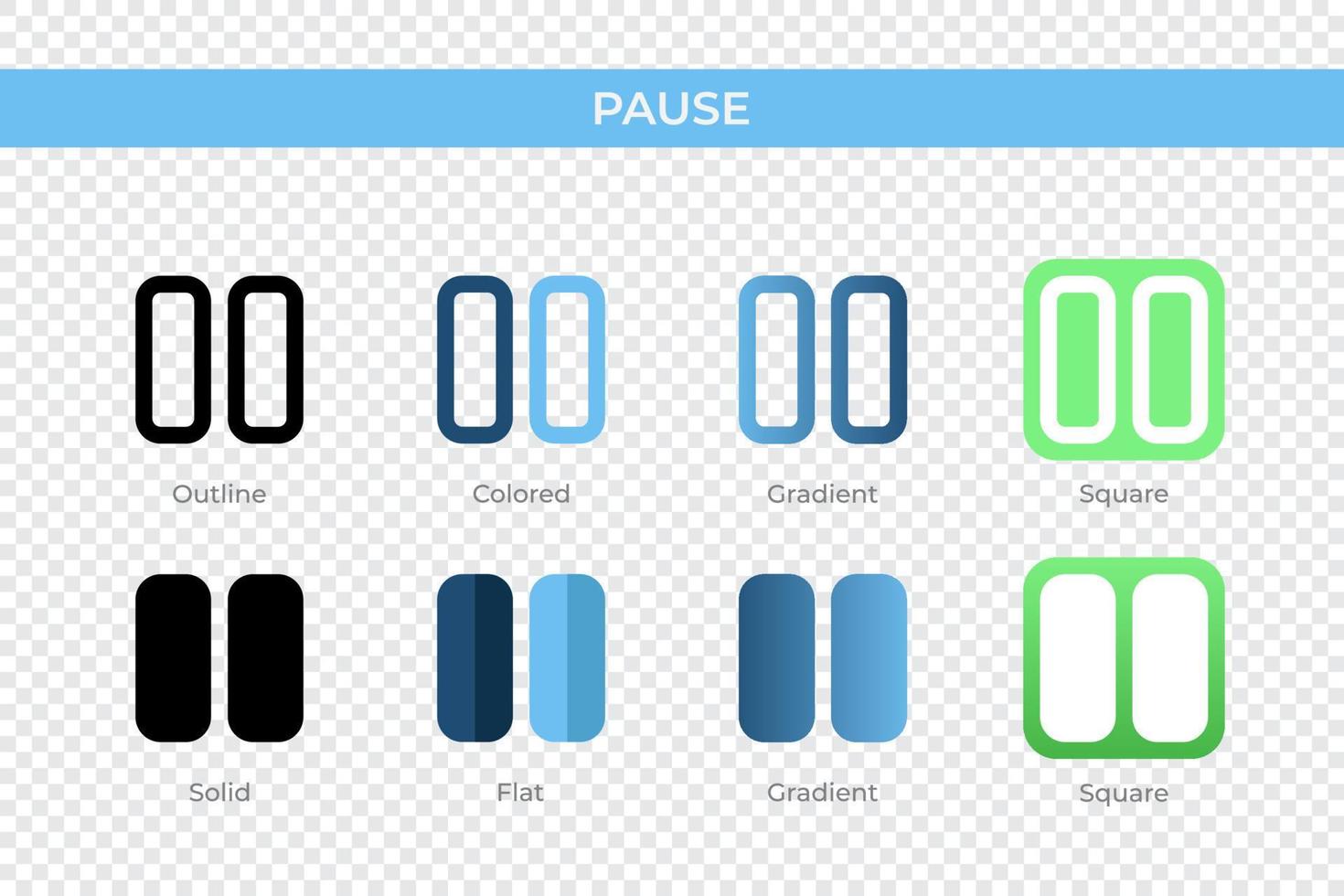 icono de pausa en un estilo diferente. iconos vectoriales de pausa diseñados en contorno, sólido, coloreado, degradado y estilo plano. símbolo, ilustración de logotipo. ilustración vectorial vector