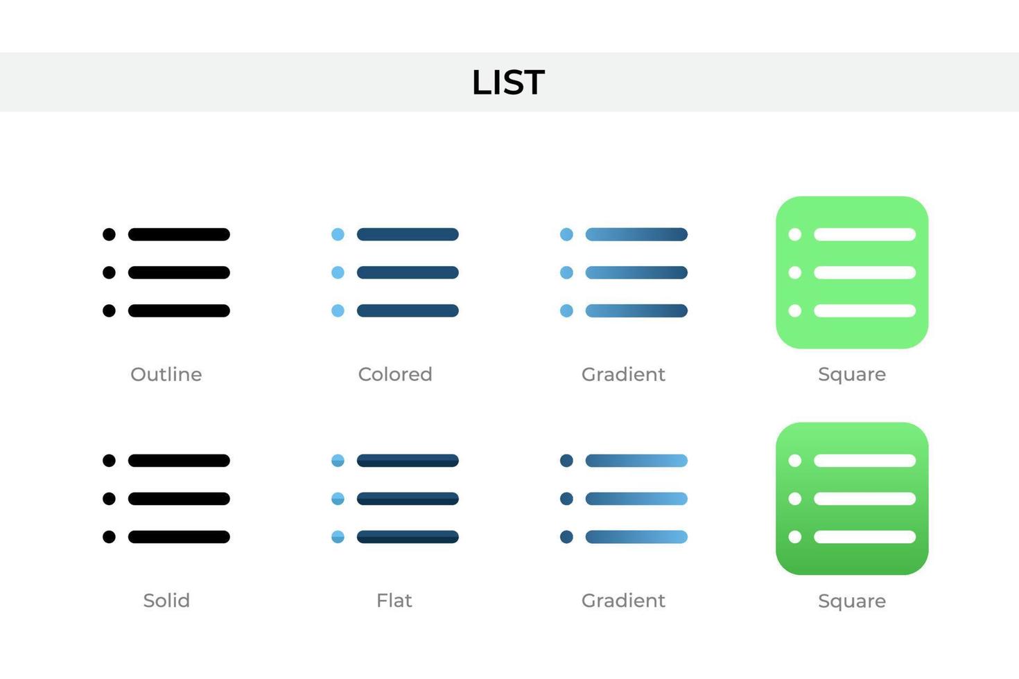 List icon in different style. List vector icons designed in outline, solid, colored, gradient, and flat style. Symbol, logo illustration. Vector illustration