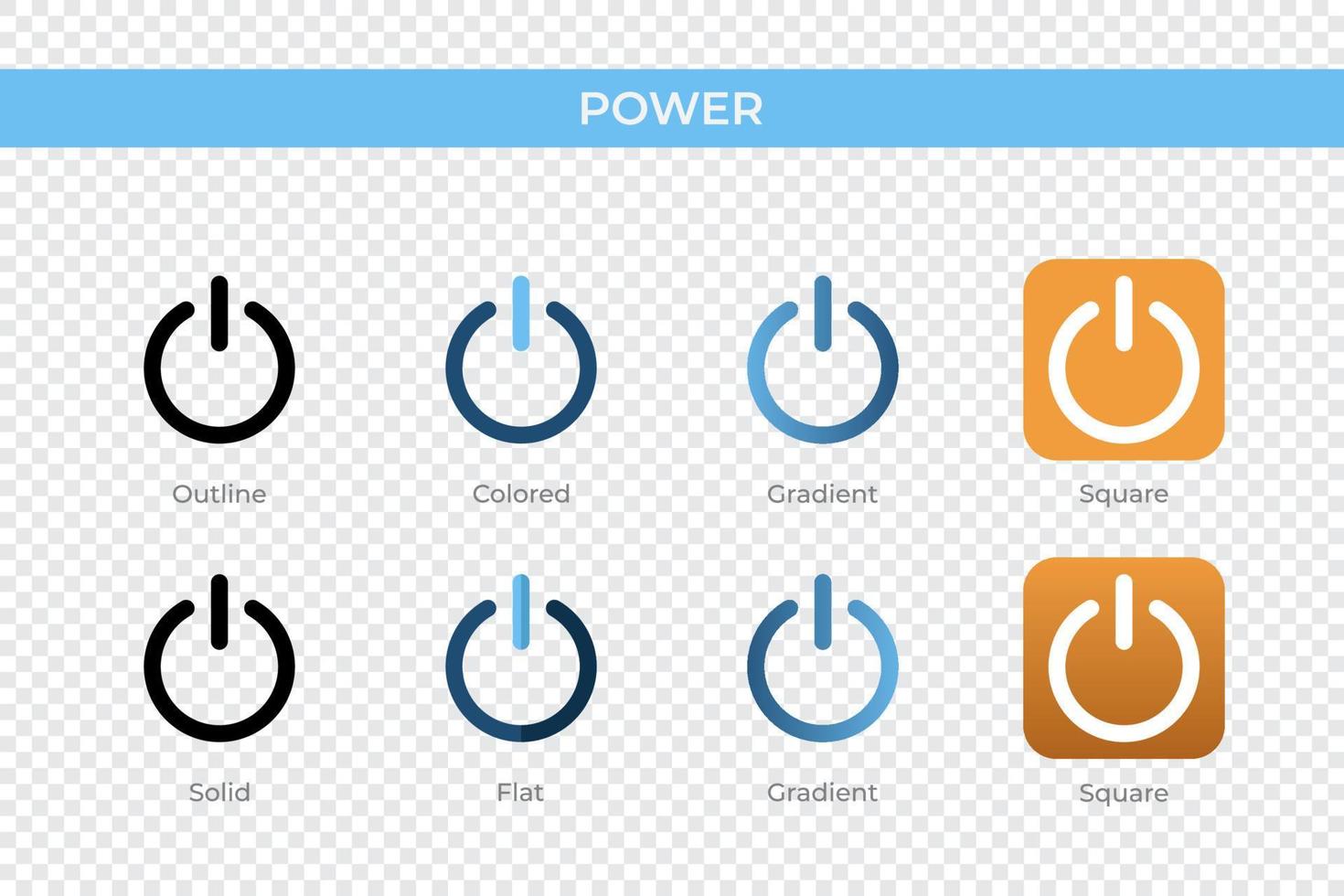 power icon in different style. power vector icons designed in outline, solid, colored, gradient, and flat style. Symbol, logo illustration. Vector illustration