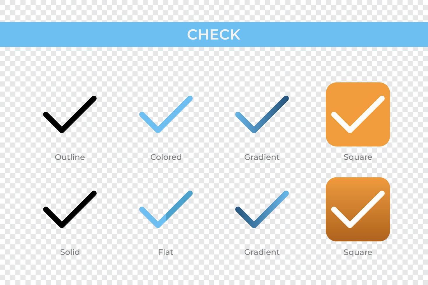 check icon in different style. check vector icons designed in outline, solid, colored, gradient, and flat style. Symbol, logo illustration. Vector illustration