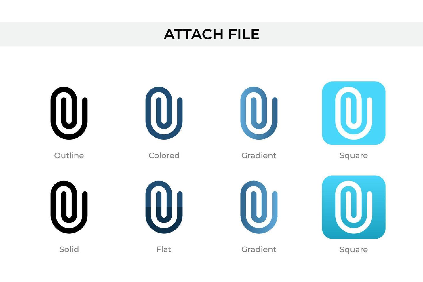 adjuntar icono de archivo en un estilo diferente. adjunte iconos de vector de archivo diseñados en contorno, sólido, coloreado, degradado y estilo plano. símbolo, ilustración de logotipo. ilustración vectorial