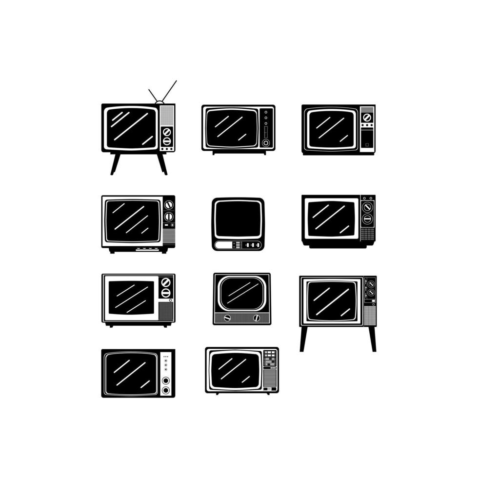 Conjunto de iconos de tv retro negro aislado sobre fondo blanco. vector