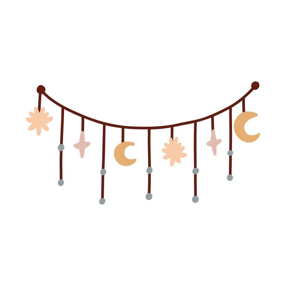 Minimalist Hanging toy rattle for lullaby. Boho Baby Nursery Scandinavian Neutral Decor Element. Baby Shower Minimalist Clipart for Newborn vector