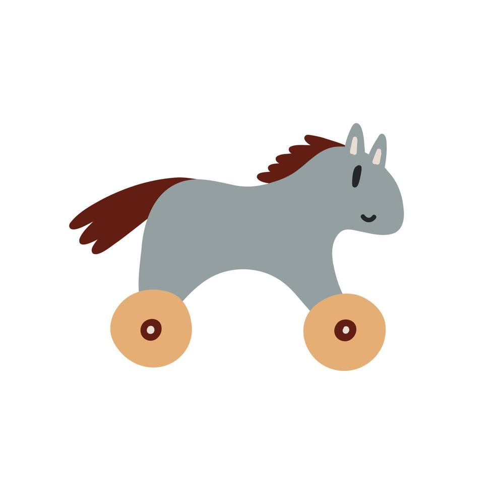 Boho wooden toy swing horse. Boho Baby Nursery Scandinavian Neutral Decor Element. Baby Shower Minimalist Clipart for Newborn vector