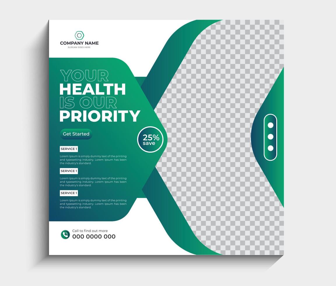 Healthcare Social media post template. Promotion square web banner vector