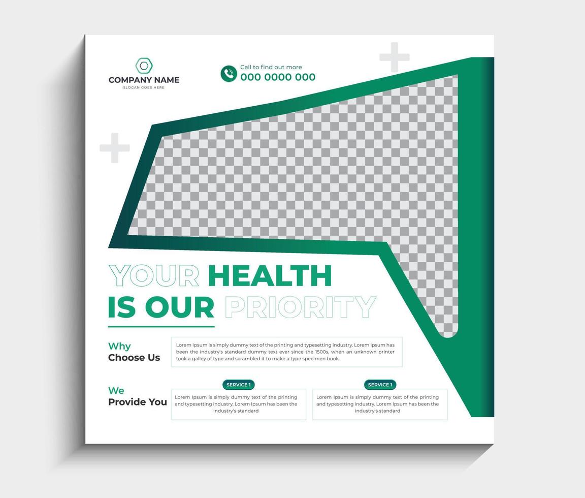 Healthcare Social media post template. Promotion square web banner vector