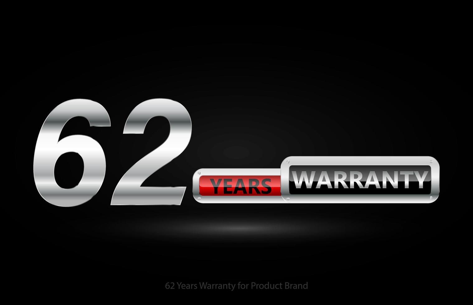 62 years warranty silver logo isolated on black background, vector design for product warranty, guarantee, service, corporate, and your business.