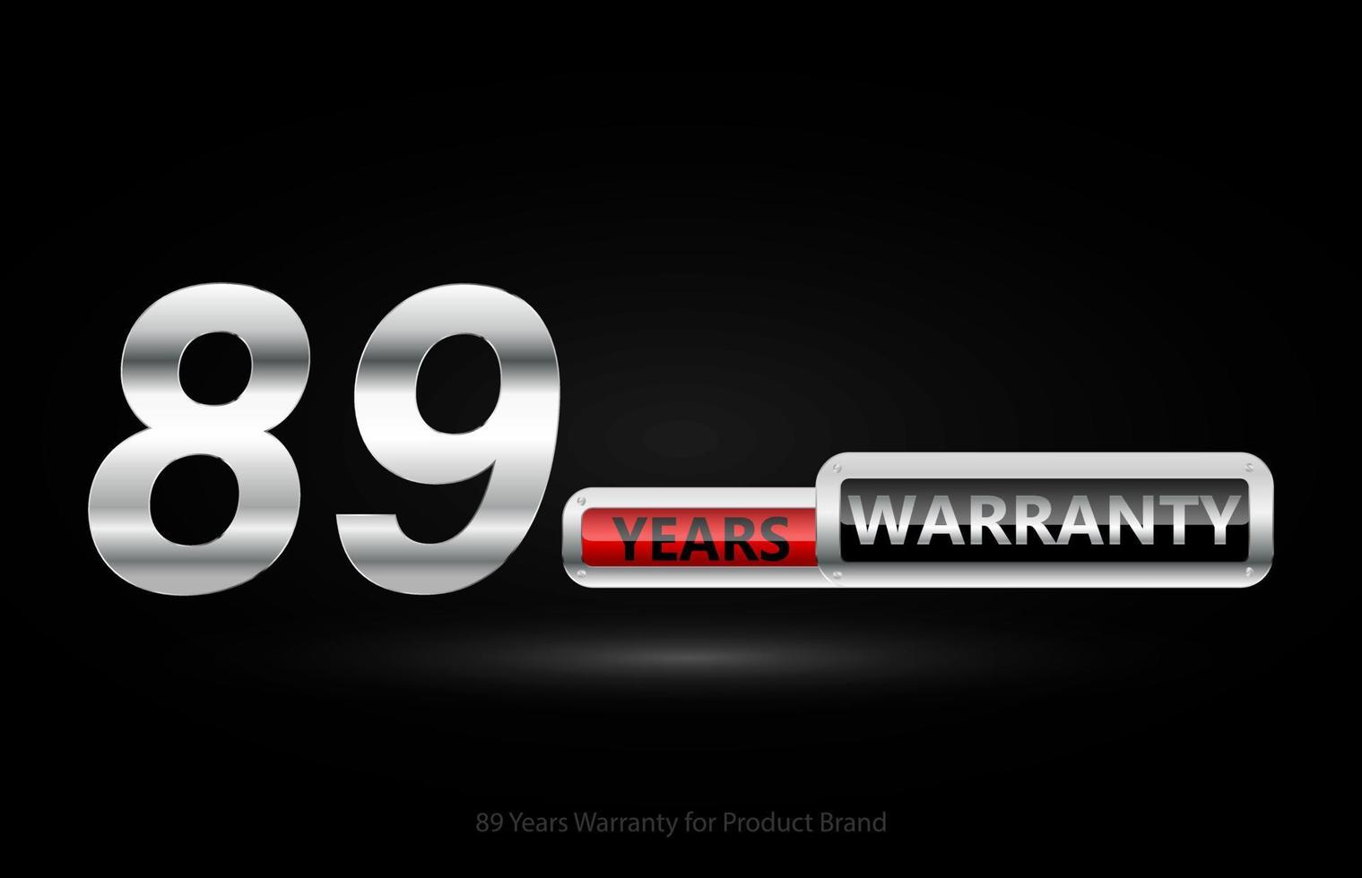 89 years warranty silver logo isolated on black background, vector design for product warranty, guarantee, service, corporate, and your business.