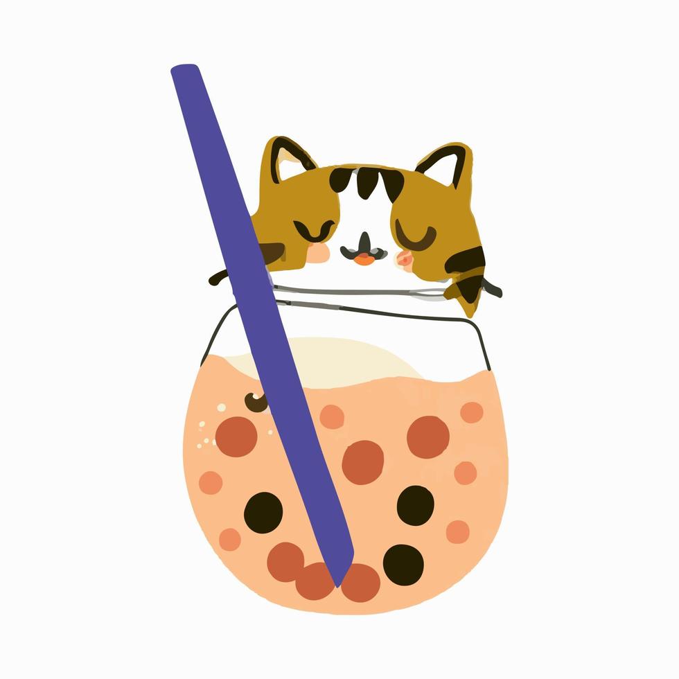 Bubble Tea Cat Set. Vector. vector