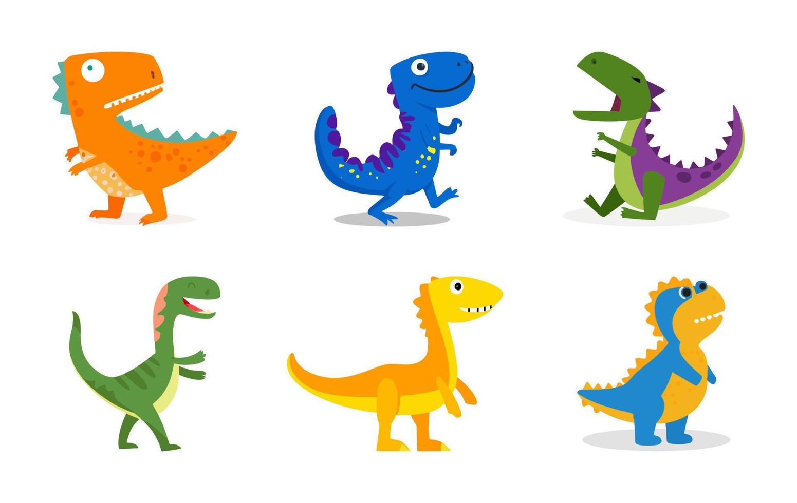 conjunto de dinosaurios de dibujos animados. colección de lindos íconos de dinosaurios. vector