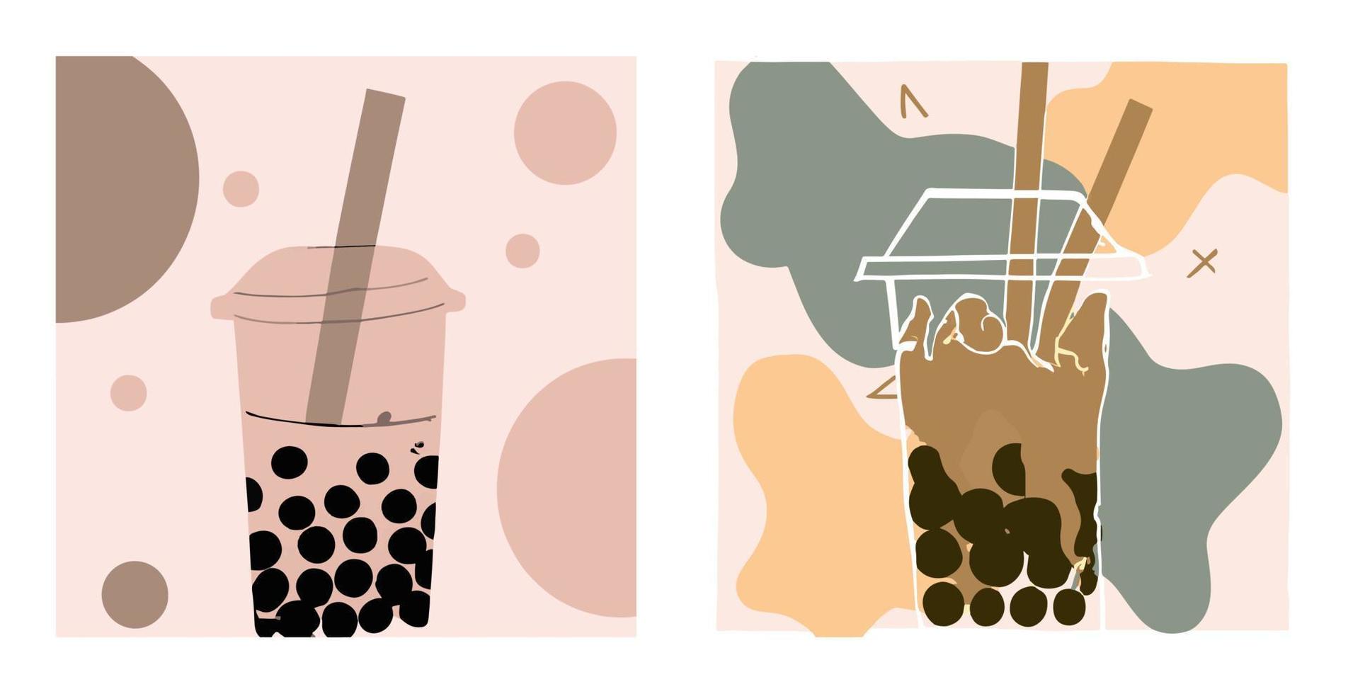 Bubble milk tea, Pearl milk tea , Different sorts of Boba. Yummy drinks. vector