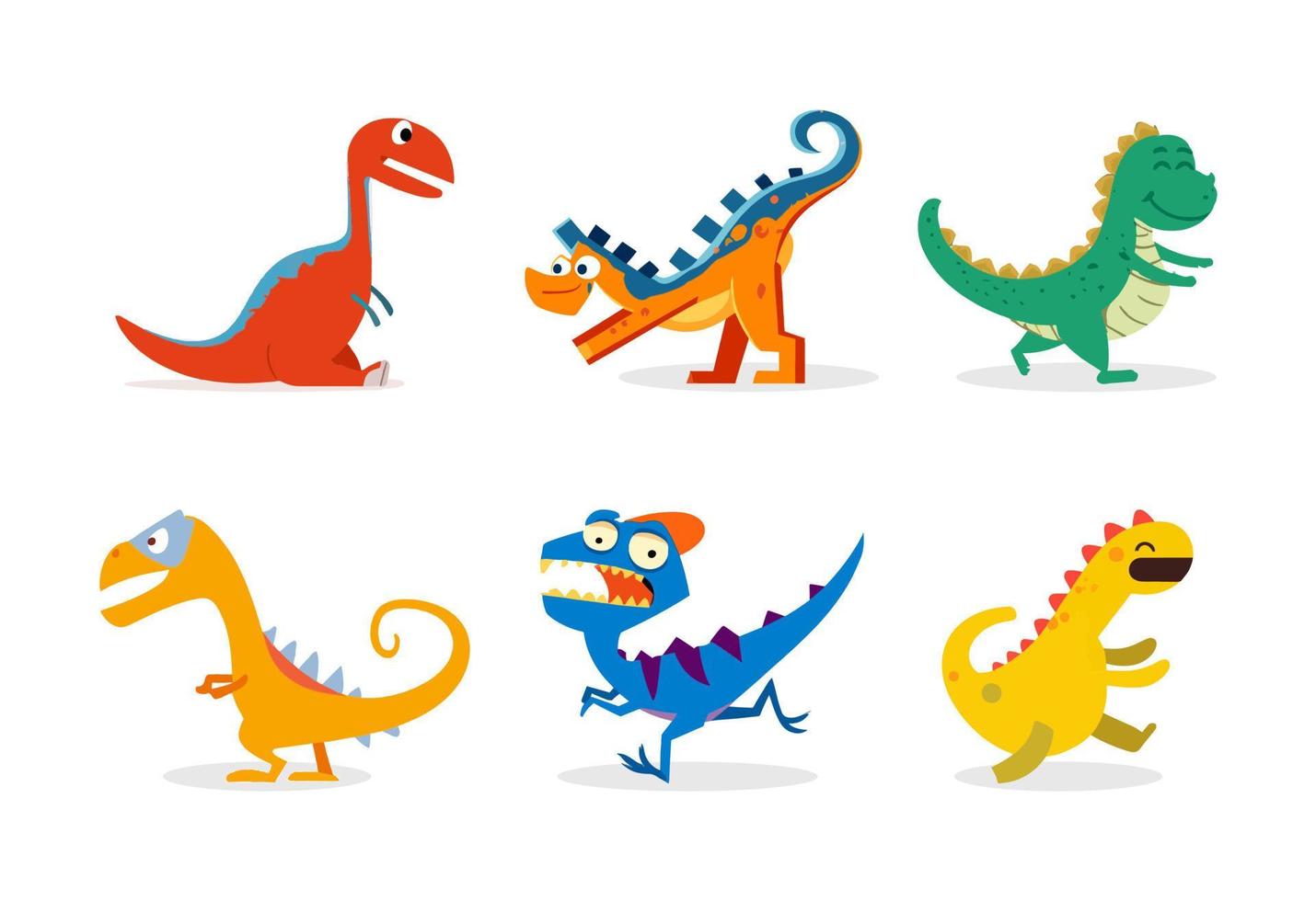 conjunto de dinosaurios de dibujos animados. colección de lindos íconos de dinosaurios. vector