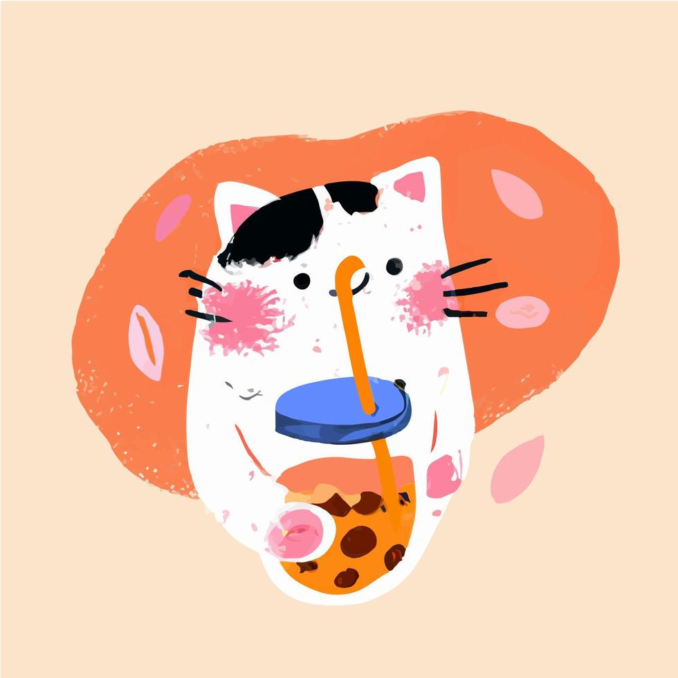 Bubble Tea Cat Set. Vector. vector