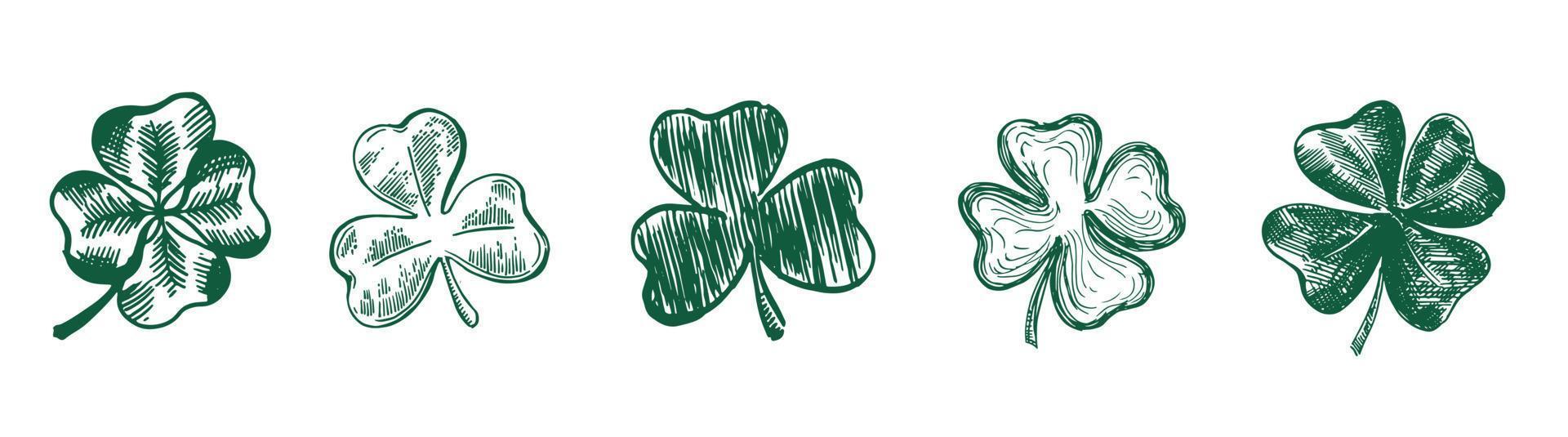 St. Patrick's Day. Sketch set clover. Hand drawn illustration. vector