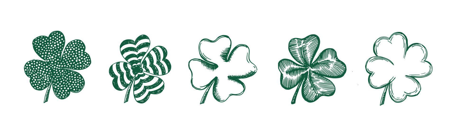 St. Patrick's Day. Sketch set clover. Hand drawn illustration. vector