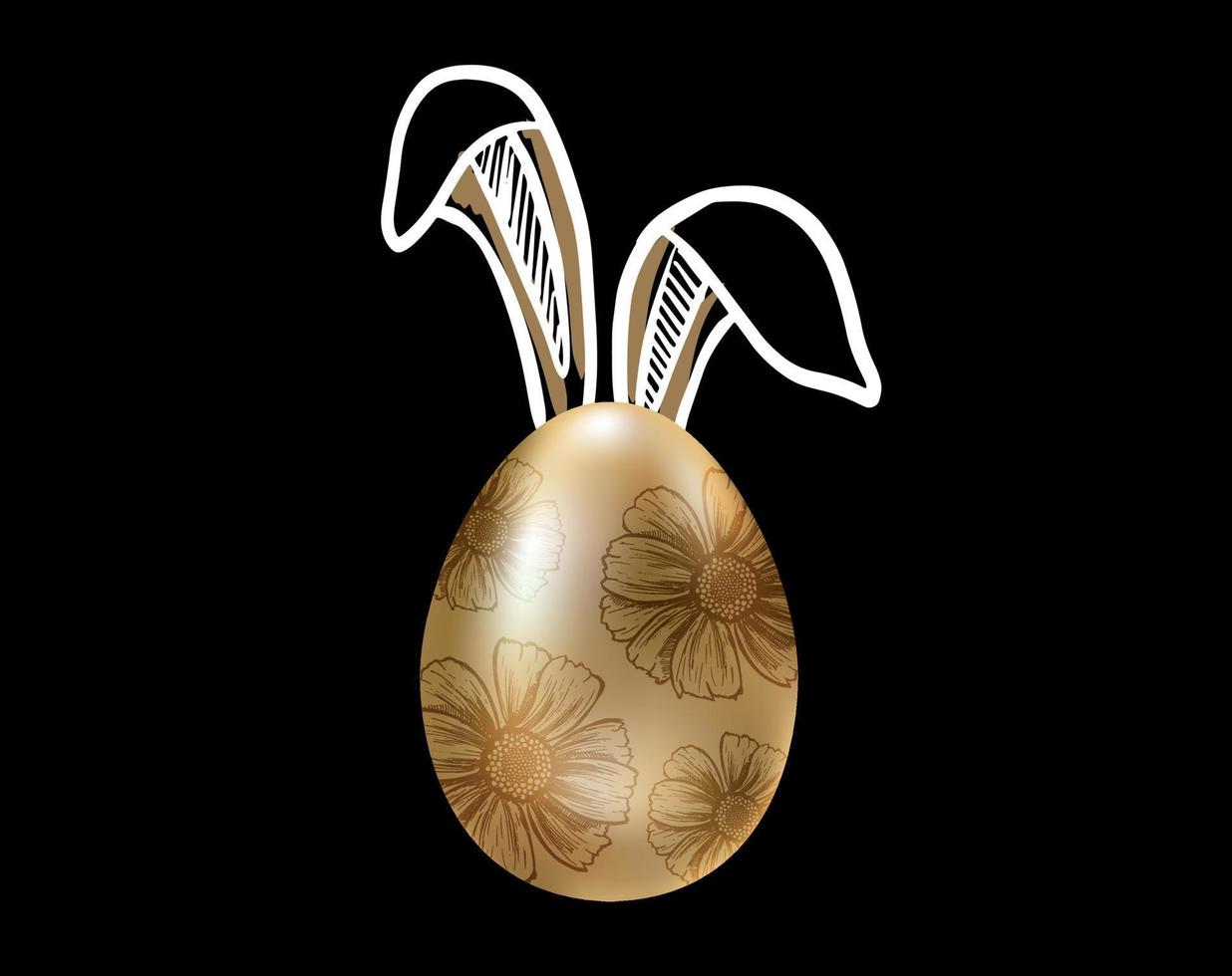Happy Easter. Rabbits's ears. Gold eggs. Hand drawn illustration. vector