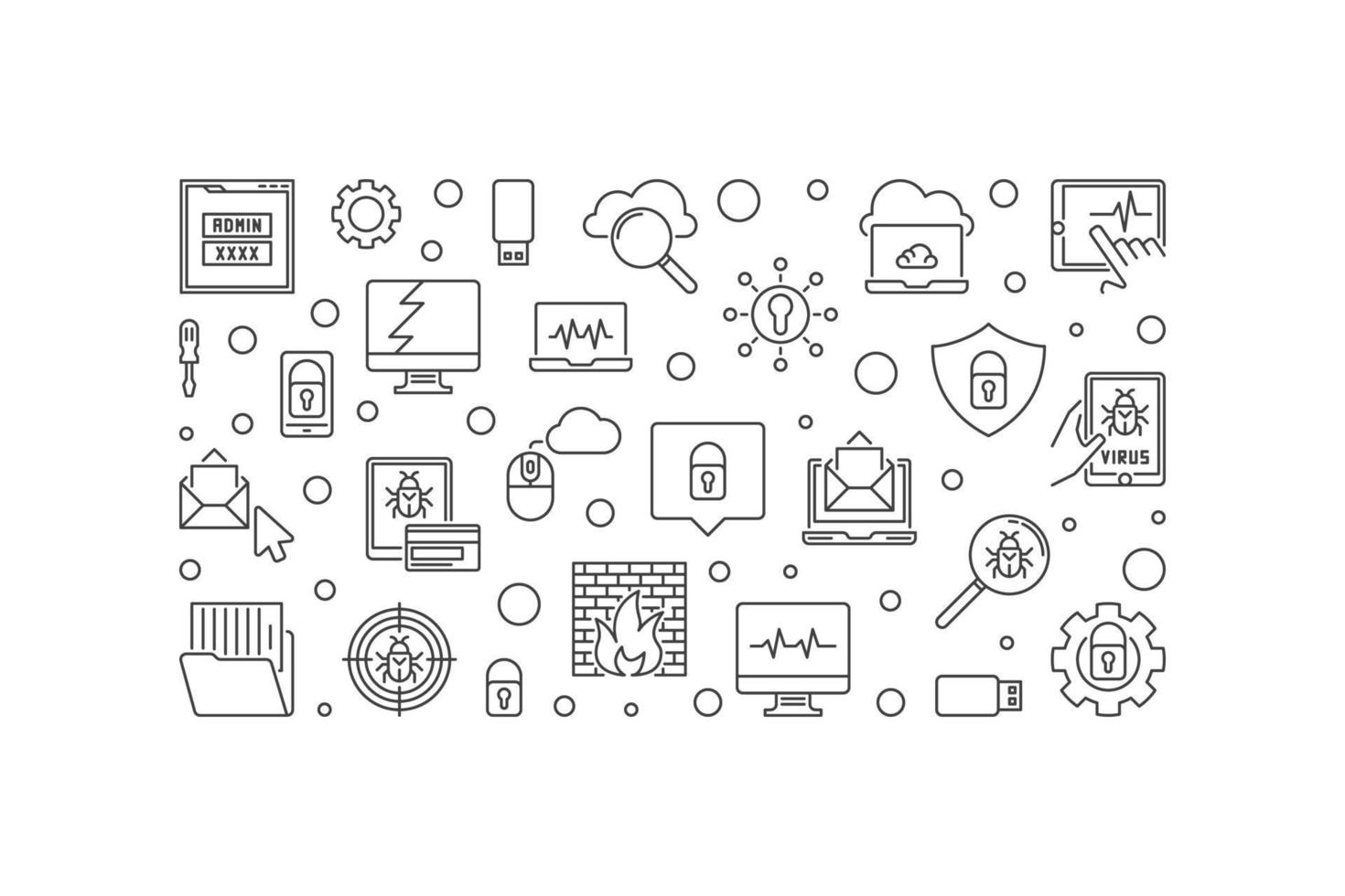 Computer Virus vector outline horizontal banner