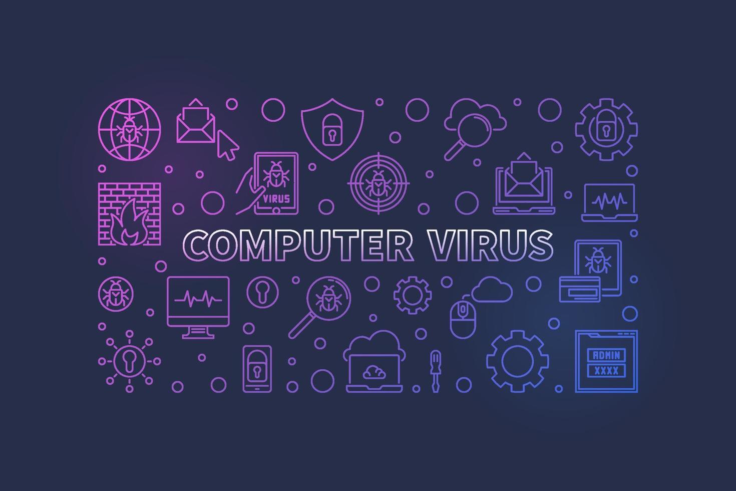 virus informático vector concepto línea horizontal ilustración