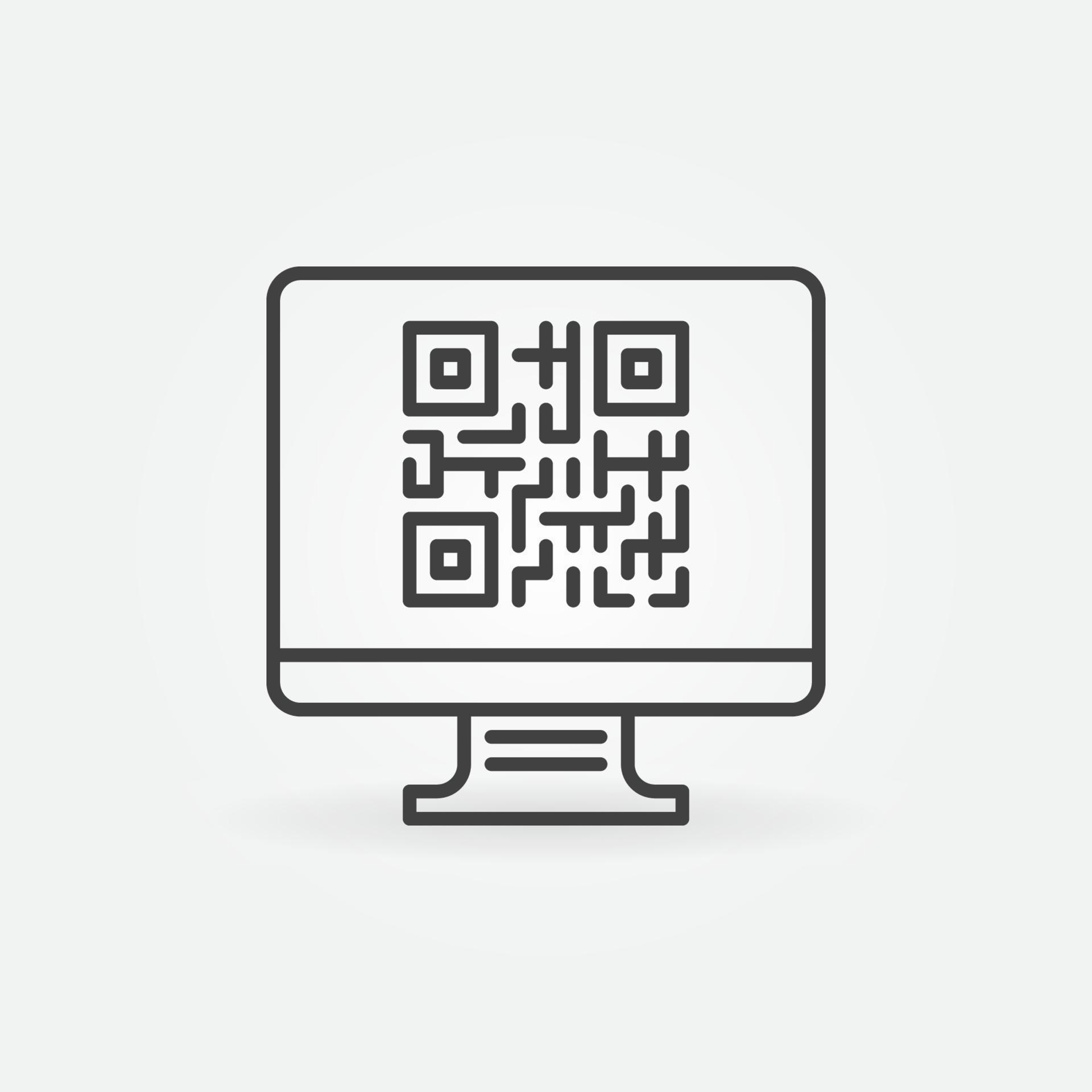 Computer with QR Code on Screen vector outline icon 13335674 Vector Art ...