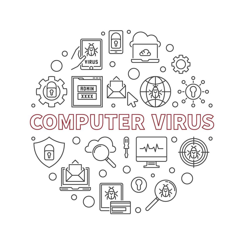 ilustración de esquema de concepto redondo de vector de virus informático