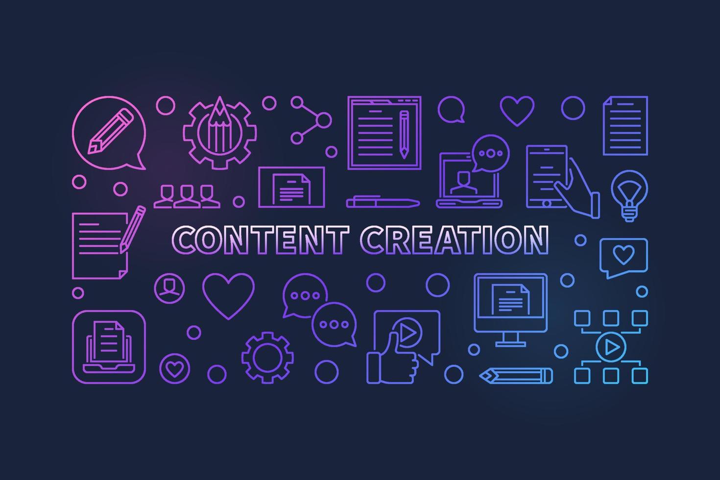 Content Creation vector colorful concept linear horizontal banner