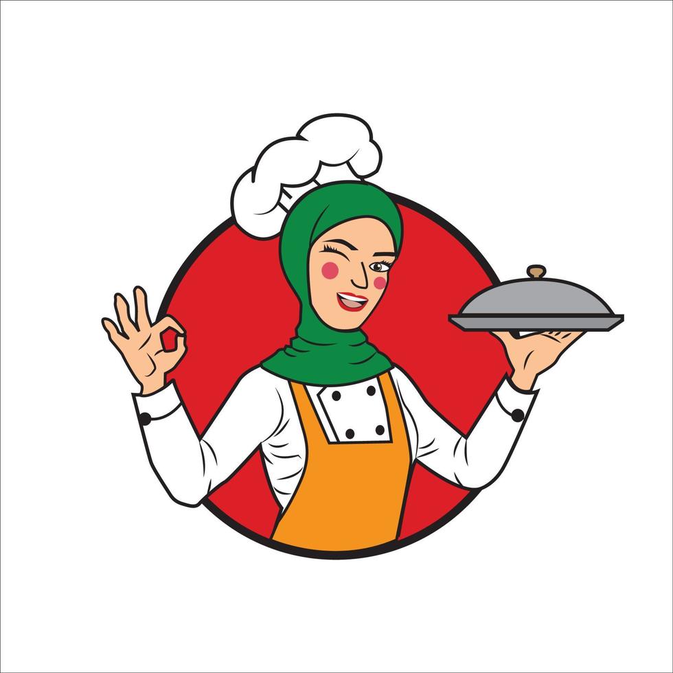 mujer chef logo catering vector