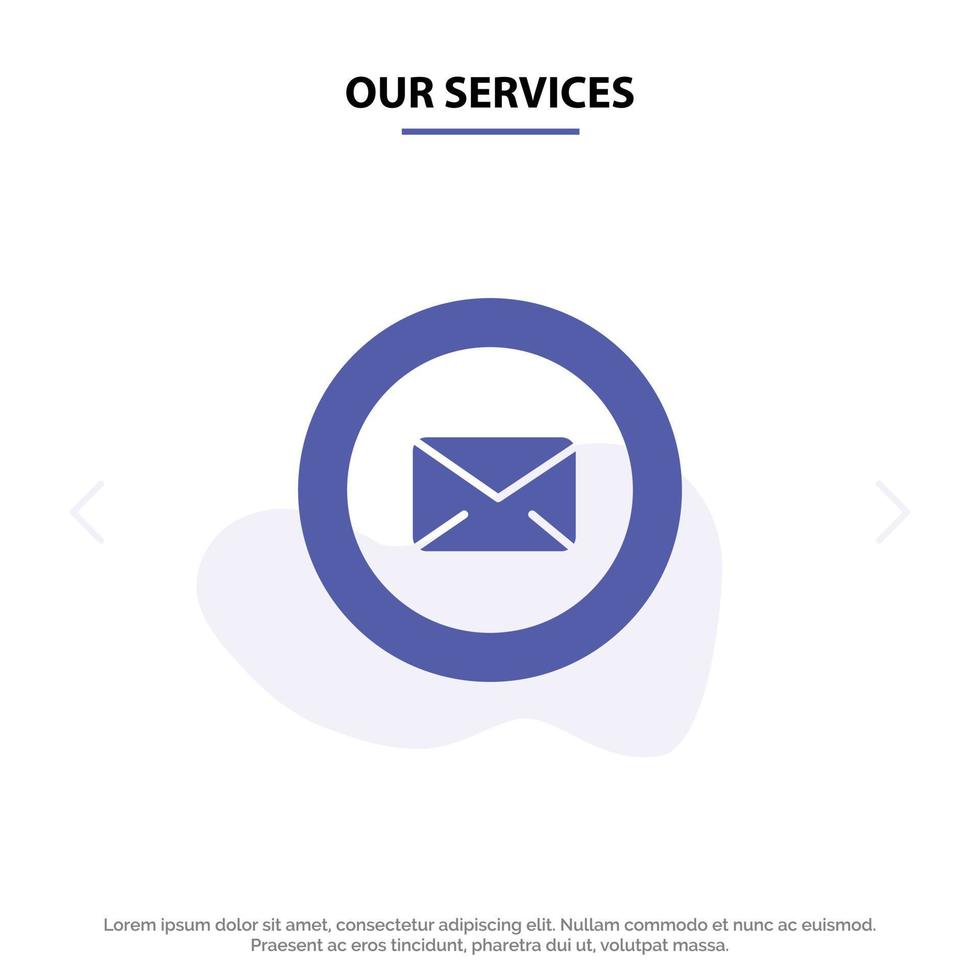 Our Services Chat Message Support Text Message Typing Solid Glyph Icon Web card Template vector