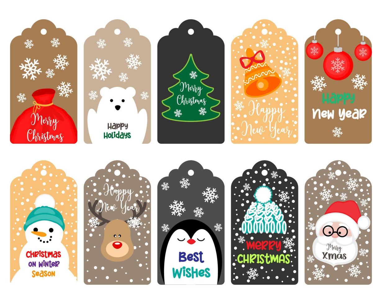 conjunto de coloridas etiquetas navideñas con deseos, ilustración vectorial vector